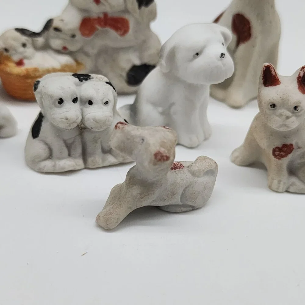 Vintage Antique Bisque Dog Figurines Set Of 10 - Miniature Collectibles Terrier - Picture 5 of 9